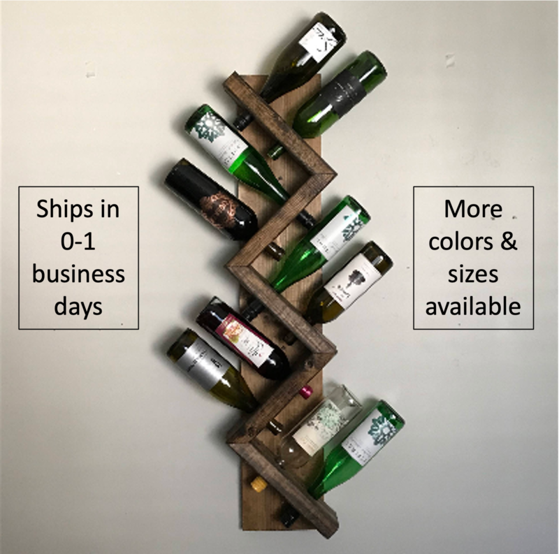 Zig Zag Wine Rack | The Ziggy Zag | Z Geometric Wall Mounted Rustic Wood Wine Bottle Display Chunky Primitive